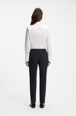 Slim-fit cropped trousers in stretch fabric, Dark Blue