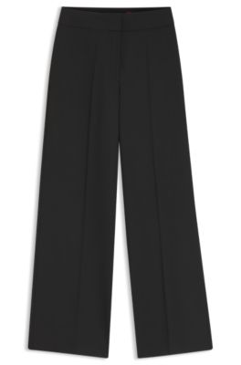 Wide-leg regular-fit trousers in stretch fabric, Black