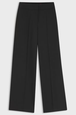 Wide-leg regular-fit trousers in stretch fabric, Black