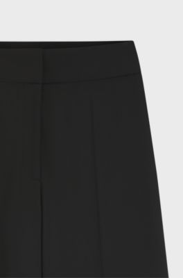 Wide-leg regular-fit trousers in stretch fabric, Black