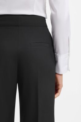 Wide-leg regular-fit trousers in stretch fabric, Black
