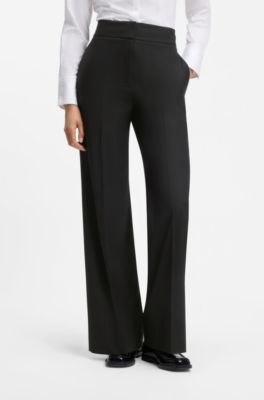 Wide-leg regular-fit trousers in stretch fabric, Black