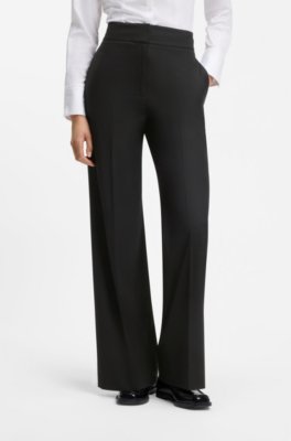 Wide-leg regular-fit trousers in stretch fabric