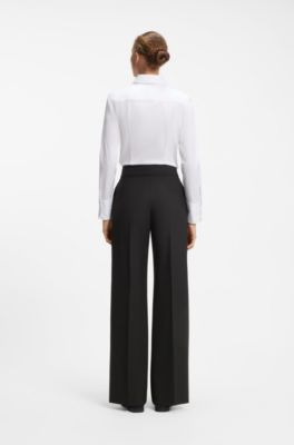 Wide-leg regular-fit trousers in stretch fabric, Black