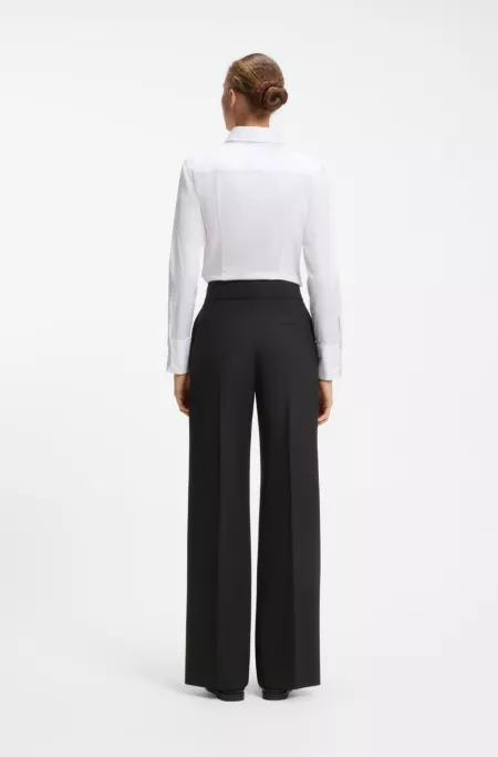 Wide-leg regular-fit trousers in stretch fabric