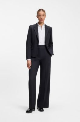 Wide-leg regular-fit trousers in stretch fabric, Dark Blue