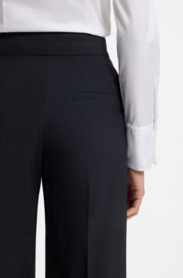 Wide-leg regular-fit trousers in stretch fabric, Dark Blue