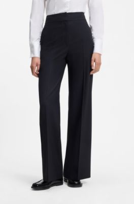 Wide-leg regular-fit trousers in stretch fabric, Dark Blue