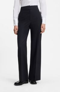 Wide-leg regular-fit trousers in stretch fabric, Dark Blue