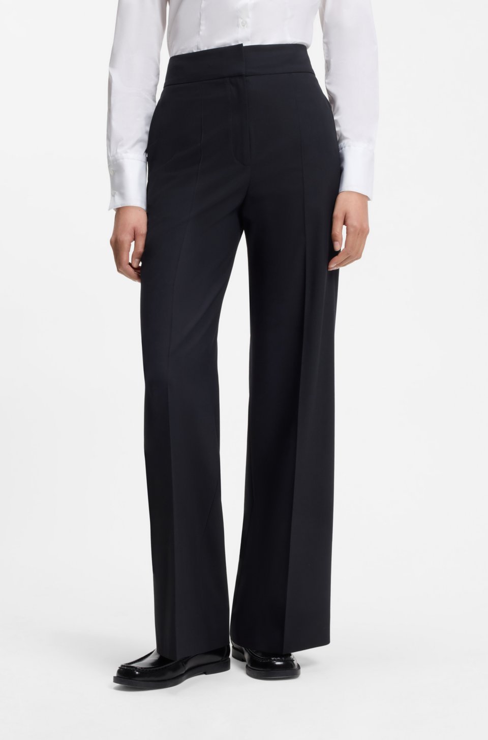 Wide-leg regular-fit trousers in stretch fabric