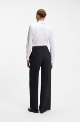 Wide-leg regular-fit trousers in stretch fabric, Dark Blue