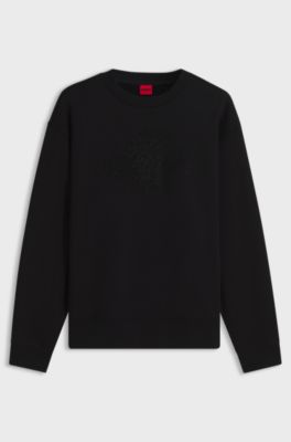 Relaxed-fit sweatshirt in cotton with rhinestone logo, Black