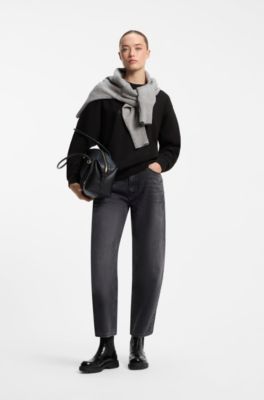 Relaxed-fit sweatshirt in cotton with rhinestone logo, Black