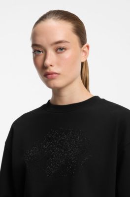 Relaxed-fit sweatshirt in cotton with rhinestone logo, Black