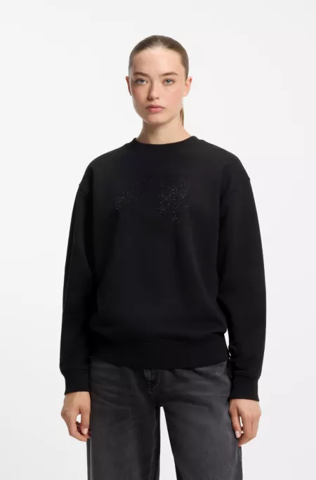Relaxed-fit sweatshirt in cotton with rhinestone logo