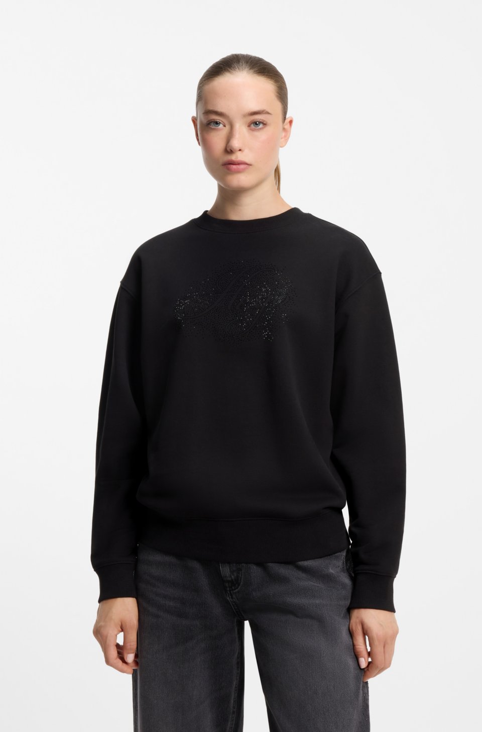 Relaxed-fit sweatshirt in cotton with rhinestone logo