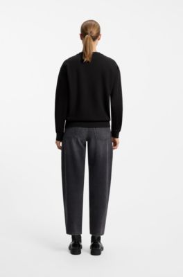 Relaxed-fit sweatshirt in cotton with rhinestone logo, Black