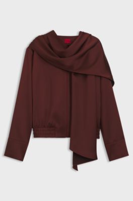 Bomber-style blazer with detachable scarf, Brown