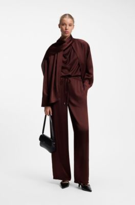 Bomber-style blazer with detachable scarf, Brown