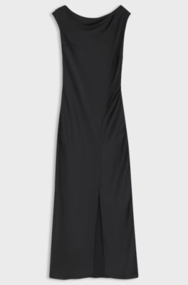 Off-the-shoulder dress in satin, Black