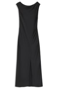 Off-the-shoulder dress in satin, Black