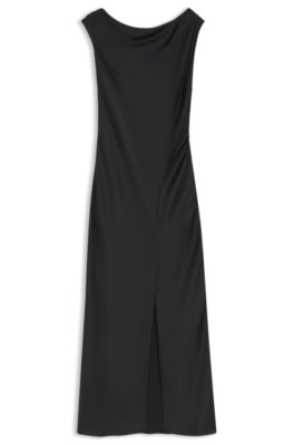 Hugo Donna Nero Vestito In Satin Con Spalle Scoperte
