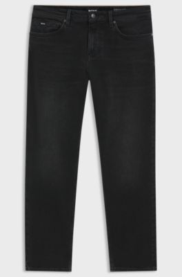 Regular-fit tapered jeans in stretch cotton, Black