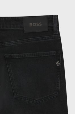 Regular-fit tapered jeans in stretch cotton, Black