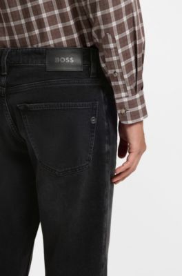 Regular-fit tapered jeans in stretch cotton, Black