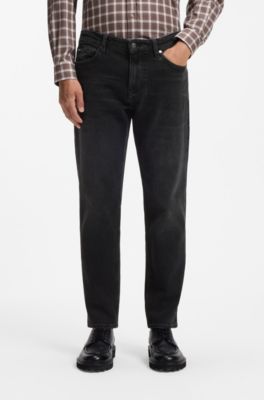 Regular-fit tapered jeans in stretch cotton, Black