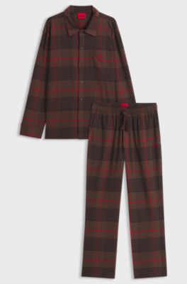 Checked pyjama set in stretch cotton, Brown