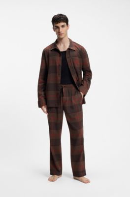 Checked pyjama set in stretch cotton, Brown