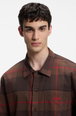 Checked pyjama set in stretch cotton, Brown