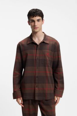 Checked pyjama set in stretch cotton, Brown