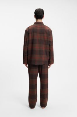 Checked pyjama set in stretch cotton, Brown