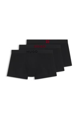 Three-pack of stretch-cotton trunks with logos, Black