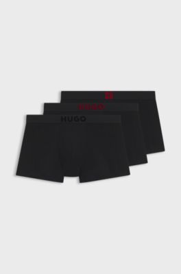Three-pack of stretch-cotton trunks with logos, Black