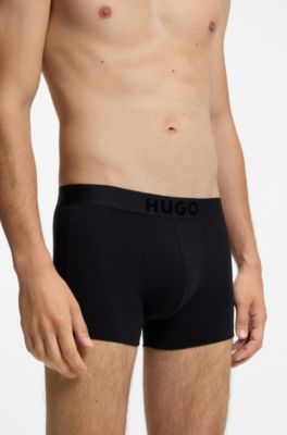 Three-pack of stretch-cotton trunks with logos, Black