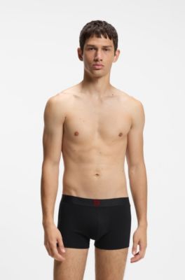 Three-pack of stretch-cotton trunks with logos, Black