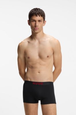 Three-pack of stretch-cotton trunks with logos, Black