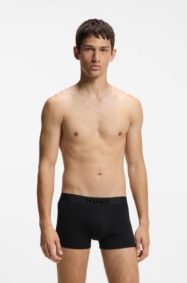 Three-pack of stretch-cotton trunks with logos, Black