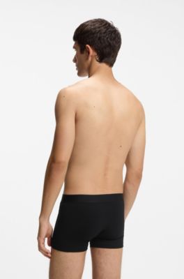 Three-pack of stretch-cotton trunks with logos, Black