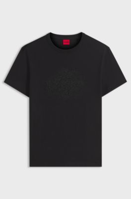 Cotton-jersey T-shirt with rhinestone logo, Black