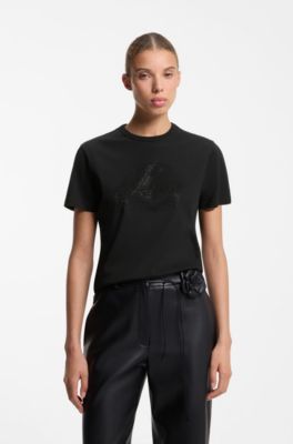 Cotton-jersey T-shirt with rhinestone logo, Black