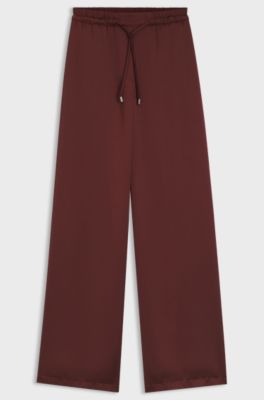 Relaxed-fit trousers in satin with drawstring waist, Brown