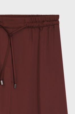 Relaxed-fit trousers in satin with drawstring waist, Brown