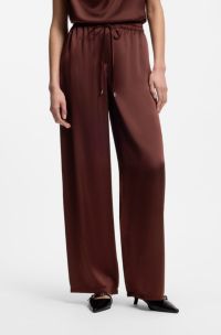 Relaxed-fit trousers in satin with drawstring waist, Brown