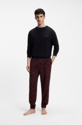 Stretch-cotton pyjama set with logo details, Black