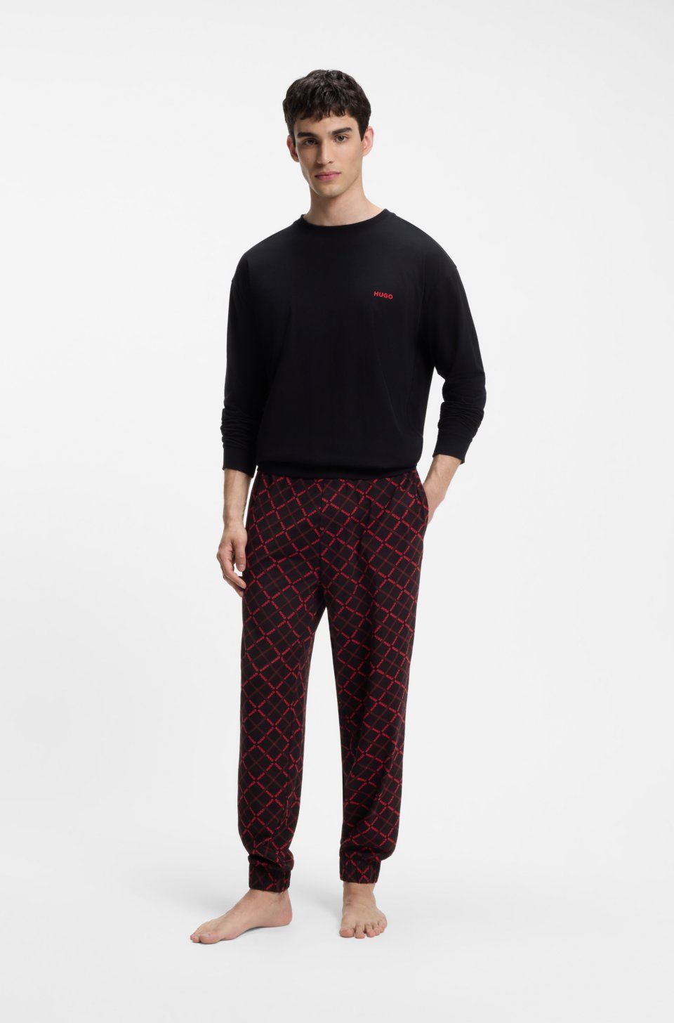 Stretch-cotton pyjama set with logo details