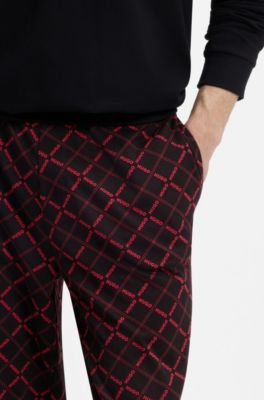 Stretch-cotton pyjama set with logo details, Black